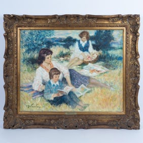 Pierre Duteurtre, Original Oil on Canvas, Picnic, Signed