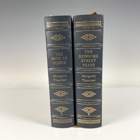 Set of 2 Leather Bound Books, Signed, Margaret Thatcher