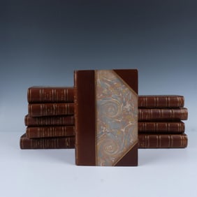 Set of 10 Antique Leather Bound Books, Historical Interest