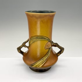 Roseville Pottery Brown Pine Cone Vase, Squat Base #842-8"