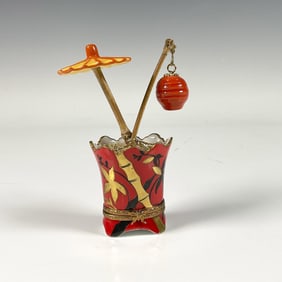 Limoges French Porcelain Box, Red Vase