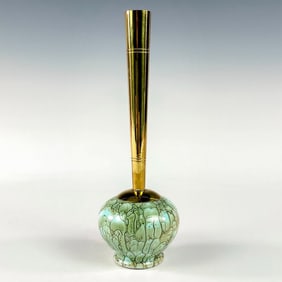 Unusual Delft Mid-Century Modern Lustre Glaze Bud Vase
