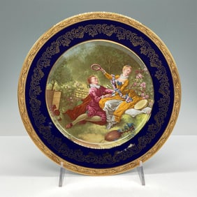 Limoges Royal Blue Porcelain Display Plate, Courting Scene