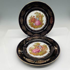 2pc Limoges Castel Royal Blue & Gold Porcelain Plates
