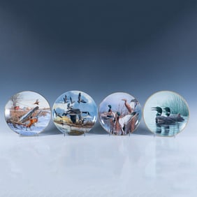 4pc Porcelain and Fina China Wildlife Bird Plates
