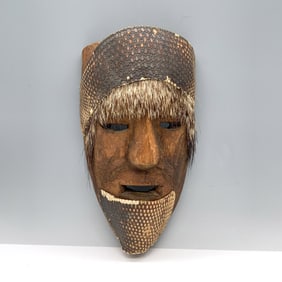 Antique Oaxaca Mexican Wooden Mask with Armadillo Shell