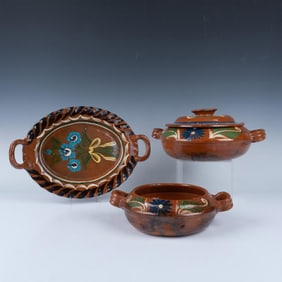 3pc Antique Handmade Clay Artisanal Bowl Set