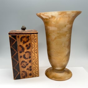 2pc Vintage Decorative Vase and Wooden Storage Box