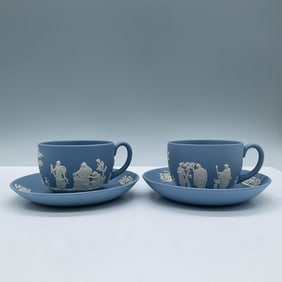 4pc Wedgwood Pale Blue Jasperware Cups and Saucers for Two