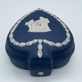 Wedgwood Dark Blue Jasperware Covered Spade Shaped Box