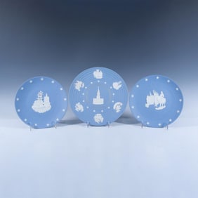3pc Wedgwood Blue Jasperware Americana Cabinet Plates