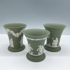 3pc Wedgwood Sage Green Jasperware Bud Trumpet Vases