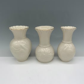 3pc Vintage Belleek Porcelain Mini Bird Vases