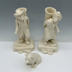 3pc Vintage Belleek Porcelain Farm Figurines