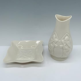 2pc Belleek Porcelain Vase and Tray Set