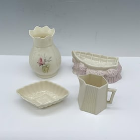 4pc Belleek Porcelain Miniature Tray and Vessel Set