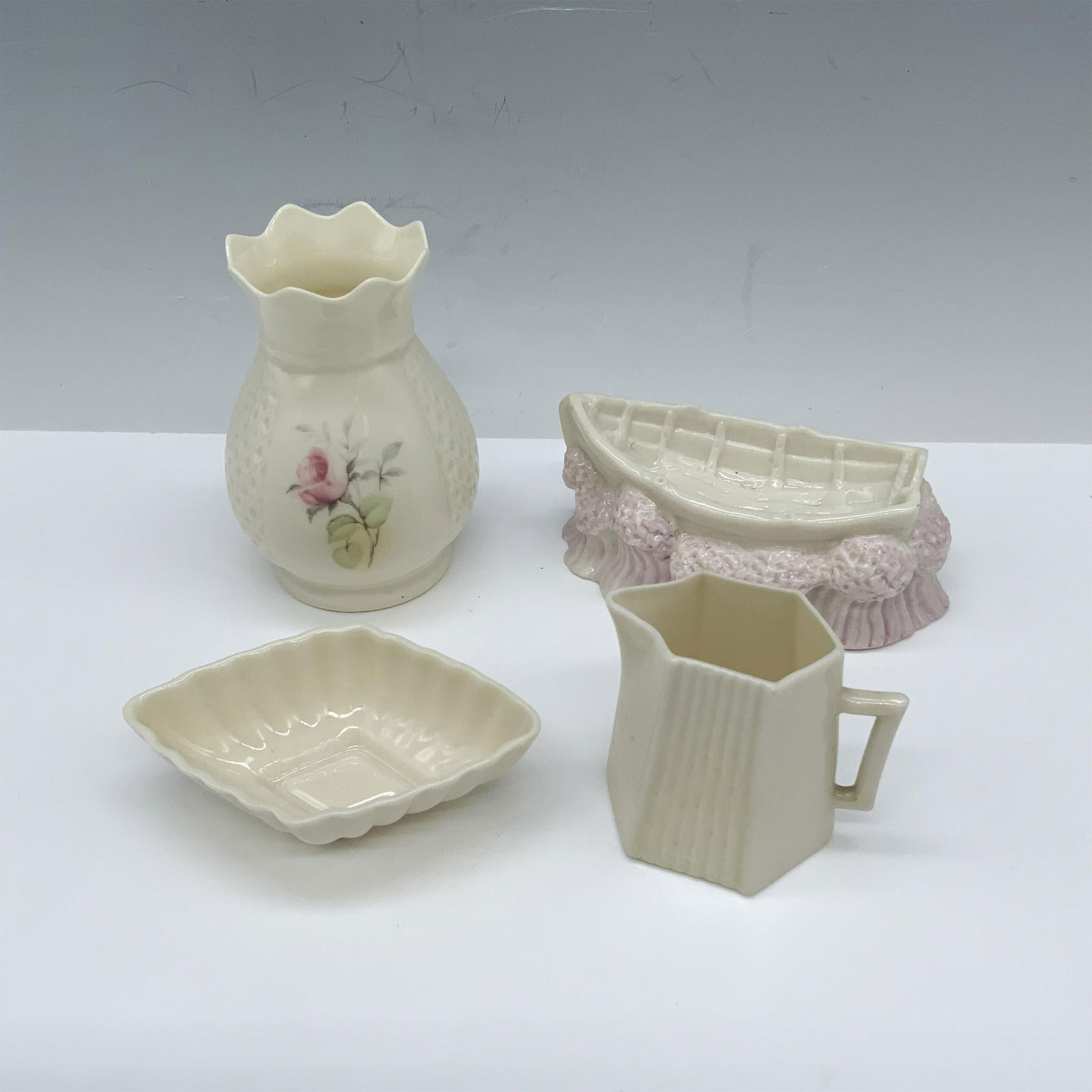 4pc Belleek Porcelain Miniature Tray and Vessel Set (1 of 3)