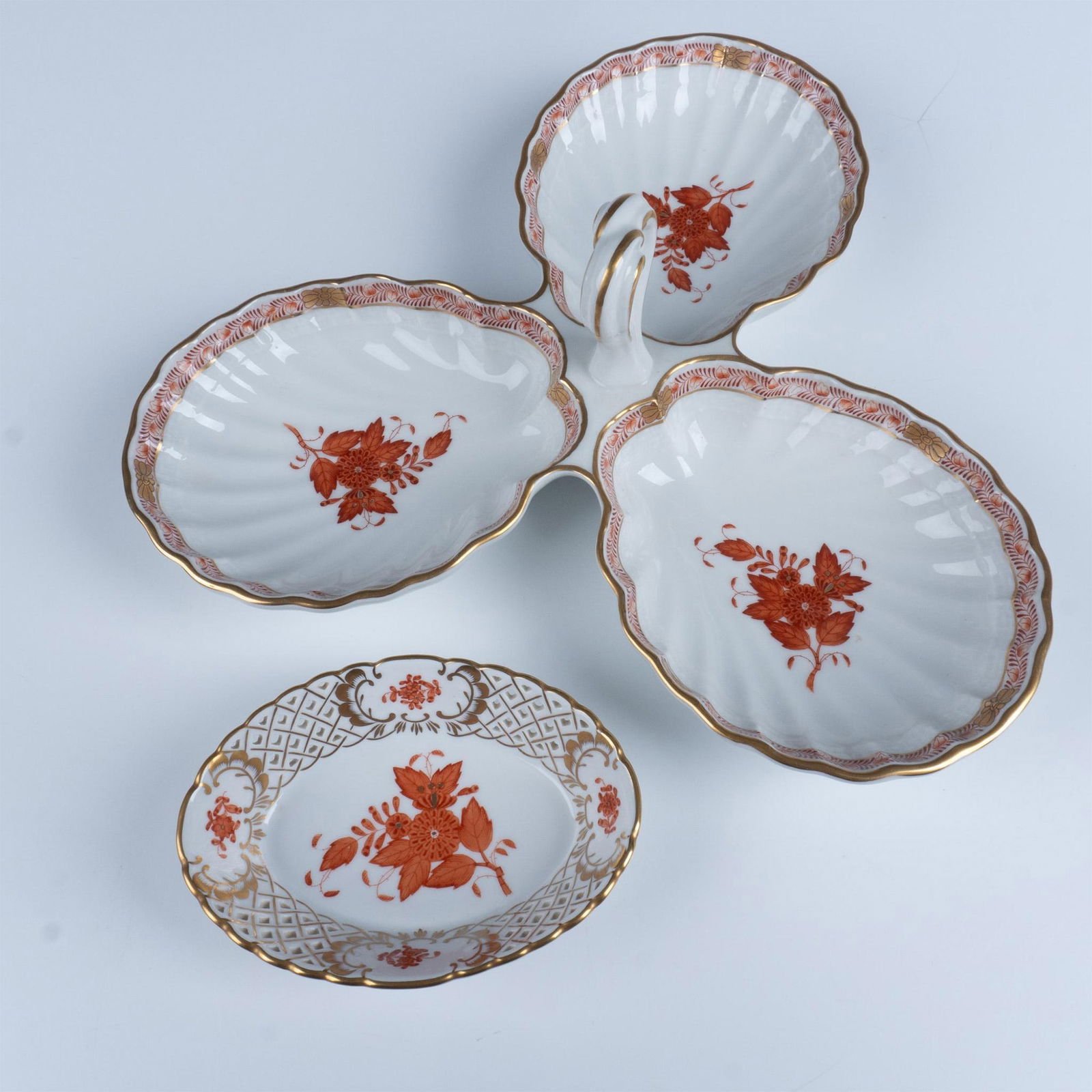 2pc Herend Porcelain Chinese Bouquet Rust Dishes (1 of 6)