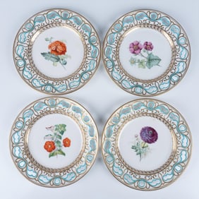 Set of 4 Davenport Reticulated Porcelain Floral Plates