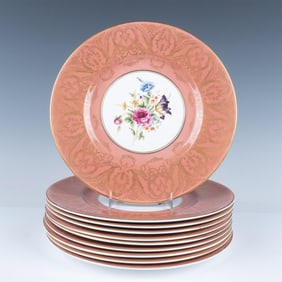 10pc Royal Worcester Porcelain Dinner Plates, Pink Floral