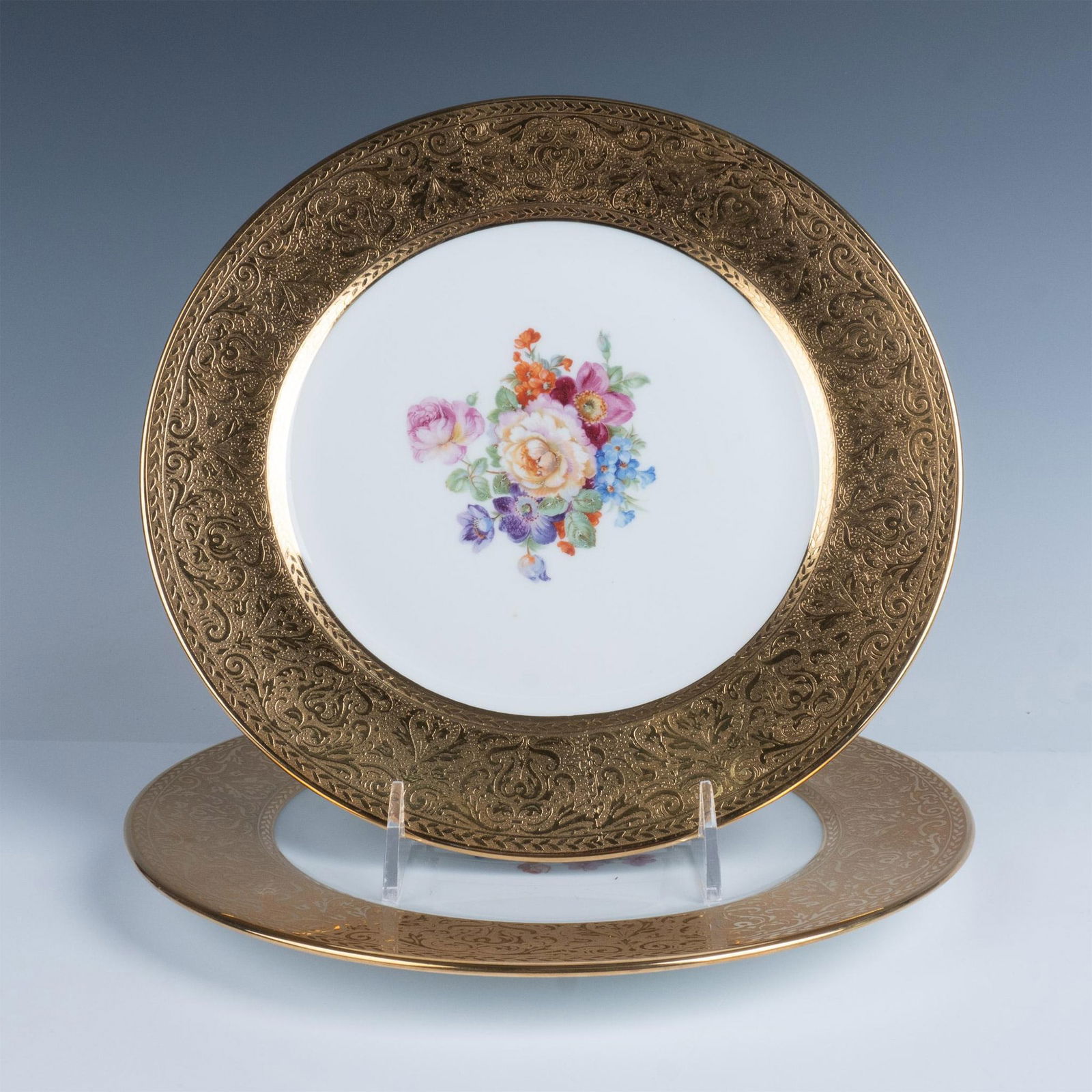 2pc Rosenthal Porcelain Dinner Plates Gold Rim Floral Center (1 of 5)