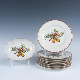 9pc Queesberry Dessert Plates For 8 & Candy Dish, Christmas