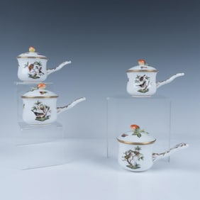 4pc Herend Porcelain Rothschild Bird Pots de Creme with Lid