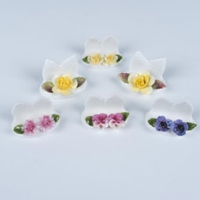 Set of 6 Aynsley Fine Bone China Floral Place Card Holders