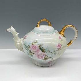 T & V Limoges Porcelain Teapot, Pink Rose