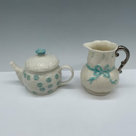 Pair of Vintage Belleek Porcelain Mini Tea and Creamer Set