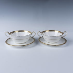 4pc Aynsley Cream Soup Bowls & Saucers, Elizabeth