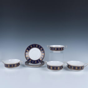 8pc Spode Bone China Blue Galaxy Cream Soup and Saucer Set