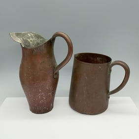 Vintage Pair of Handmade Copper Pitchers
