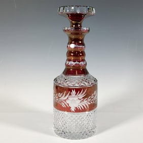 Ruby Red Cut Glass Decanter and Stopper