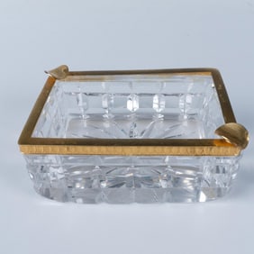 Vintage Glass Ashtray with Brass Edge