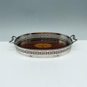Vintage Oval Silver Plated Tray with Glass