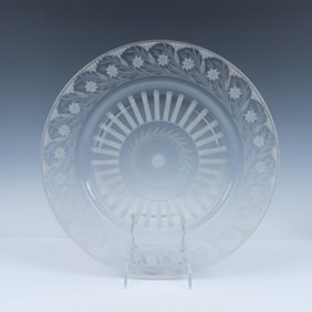 Vintage Etched Glass Floral Serving Plate