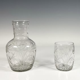 2pc Glass Water Bottle and Cup Set with Flower Pattern