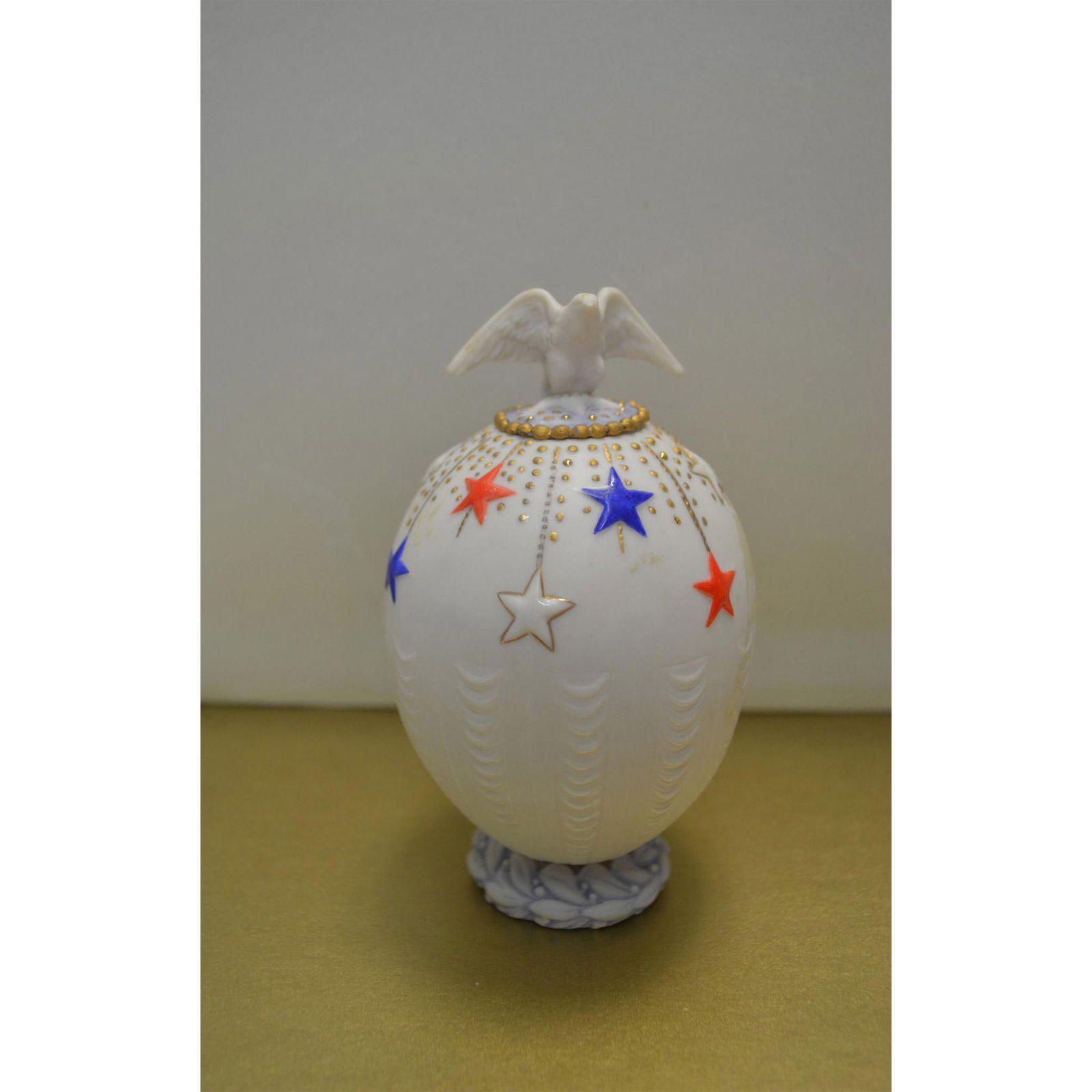 Cybis Porcelain Egg W/Eagle, Bicentennial Celebration, 1976: Bisque Porcelain Decorated, hand created, hand painted by the Artists of the Cybis Studios. Design number: 823. Introduced in 1976 in The Caprice Collection. For celebration in the Bicentennial Mood (
