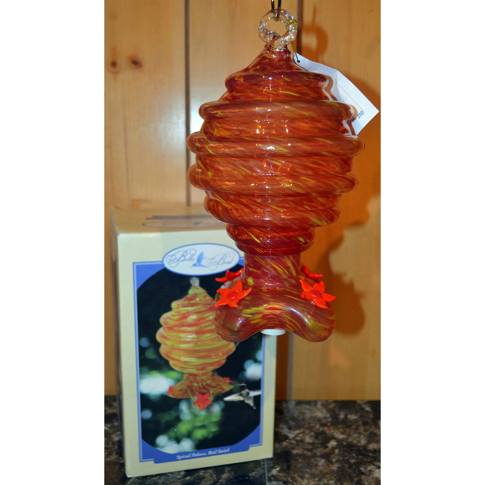 Bella Bird Art Glass Spiral Palace, Red Swirl Bird Feeder (1 of 4)