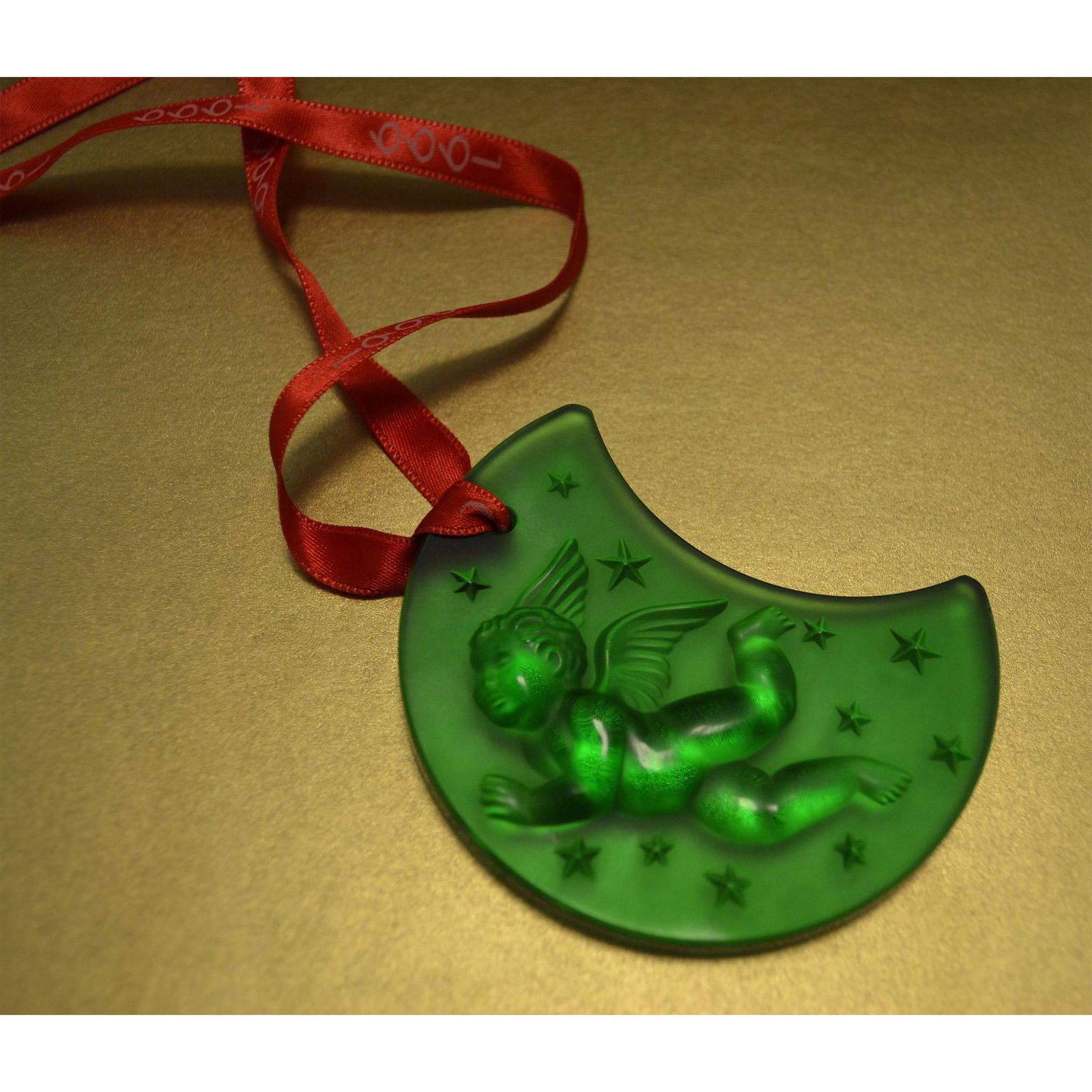 Lalique Crystal Holiday Green Cupid Ornament, 1999 (1 of 3)