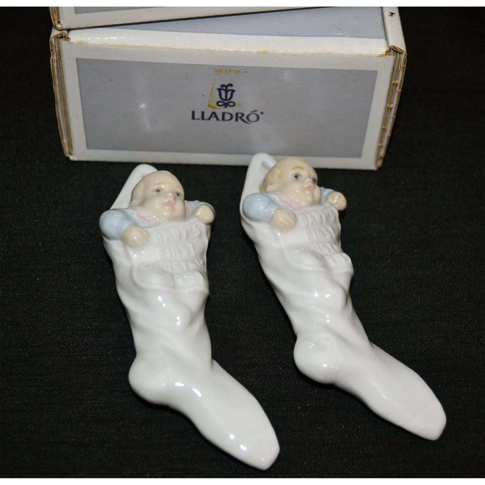 2Pc Lladro Porcelain Baby's First Christmas Ornaments, 1991 W/Boxes (1 of 3)