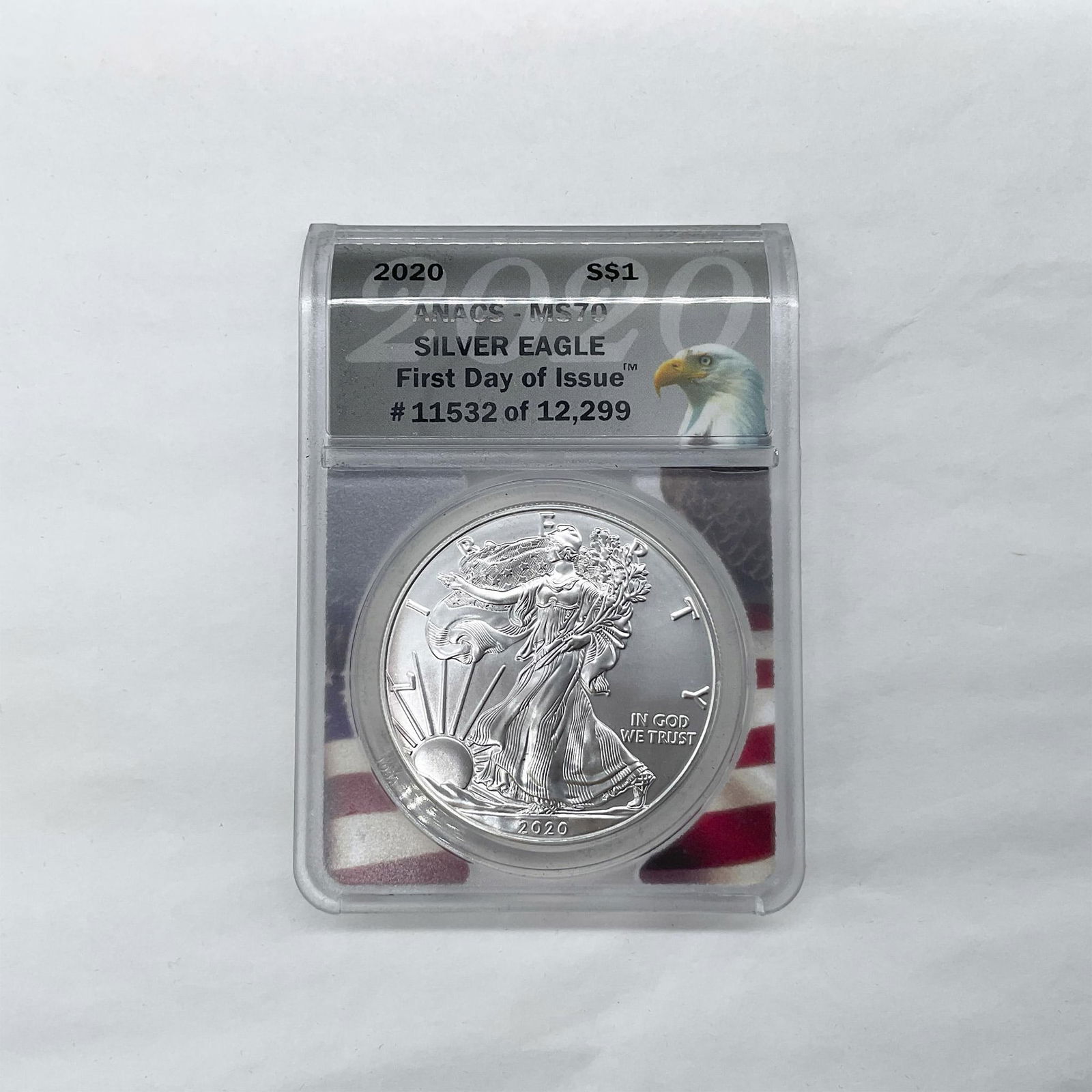 2020 Silver Eagle Dollar MS70 ANACS FDOI (1 of 3)