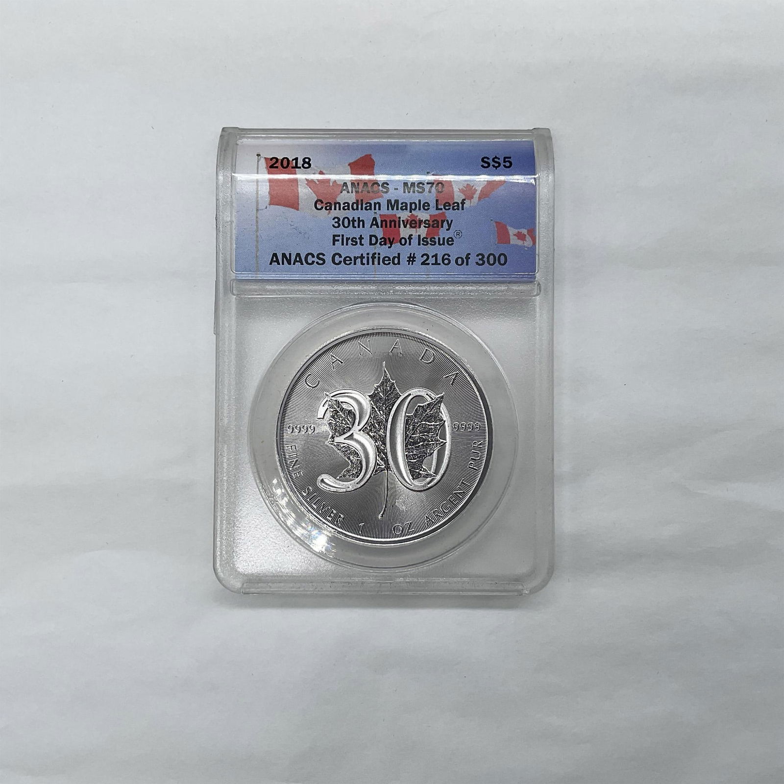 2018 Canada $5 Maple Leaf Silver MS70 ANACS FDOI (1 of 3)