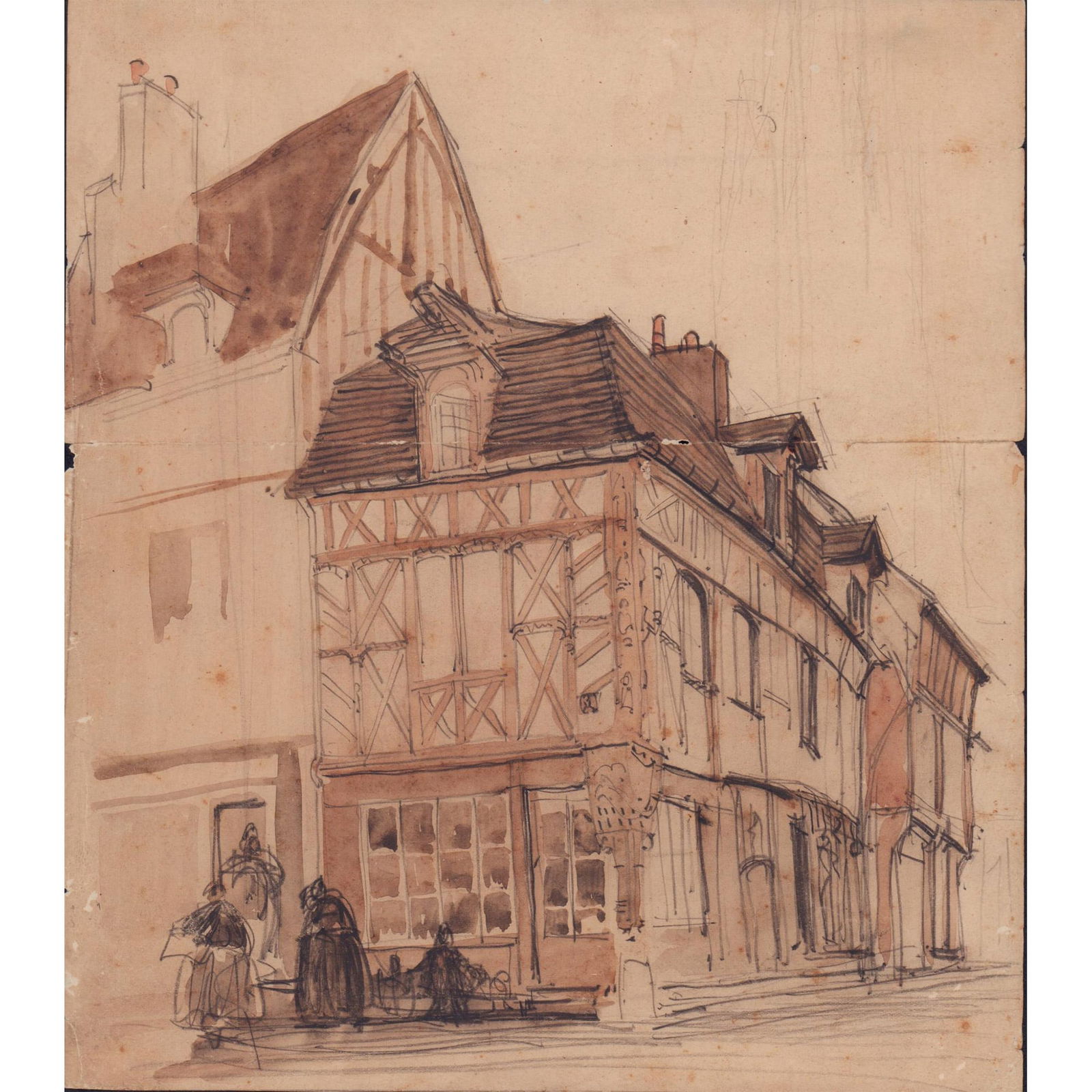 Original Watercolor, Ink & Graphite on Brown Paper (1 of 1)