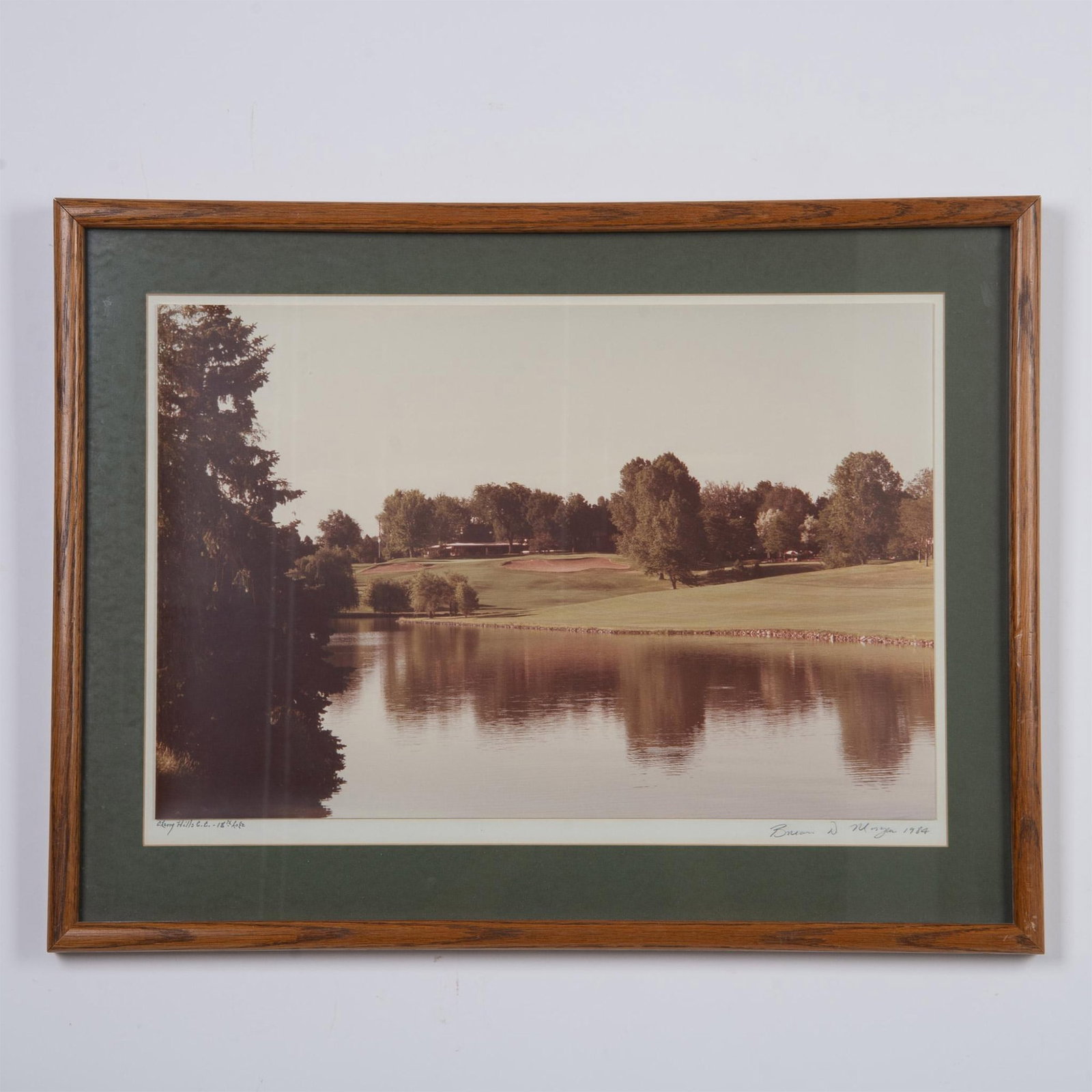 Brian D. Morgan, Original Cherry Hills Photograph, Signed: An original vintage color photograph of the 18th hole at one of Americas most historic golf courses, Cherry Hills Country Club, captured in 1984 by the renowned golf sports photographer Brian D. Morga