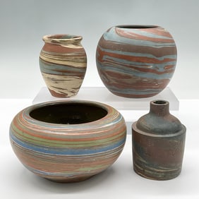 4pc Niloak Pottery Mission Swirl Vases