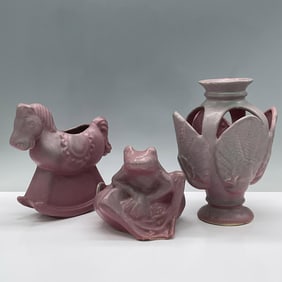 3pc Niloak Strawberry Jar Rocking Horse and Frog Planters