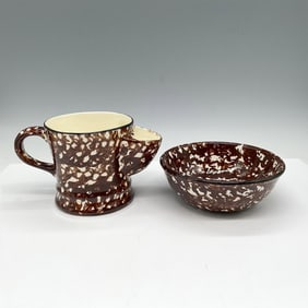 2pc Stangl Sponge Ware Pottery, Shaving Mug + Bowl