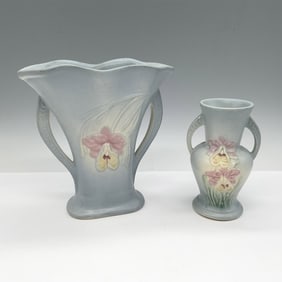 2pc Hull Pottery Vases, Cornucopia & Orchid